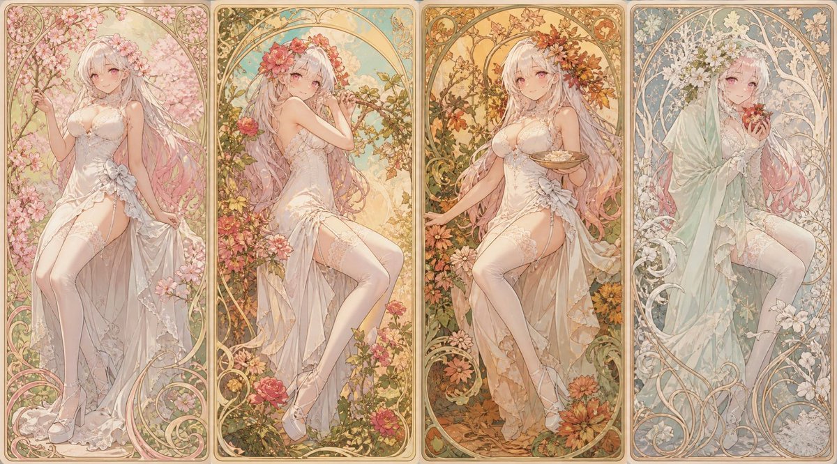 Art Nouveau Four Seasons Illustration — Sora 2 Prompt