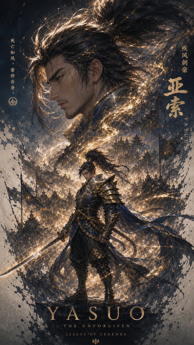 Epic Yasuo Dark Fantasy Poster — League of Legends Hero Art