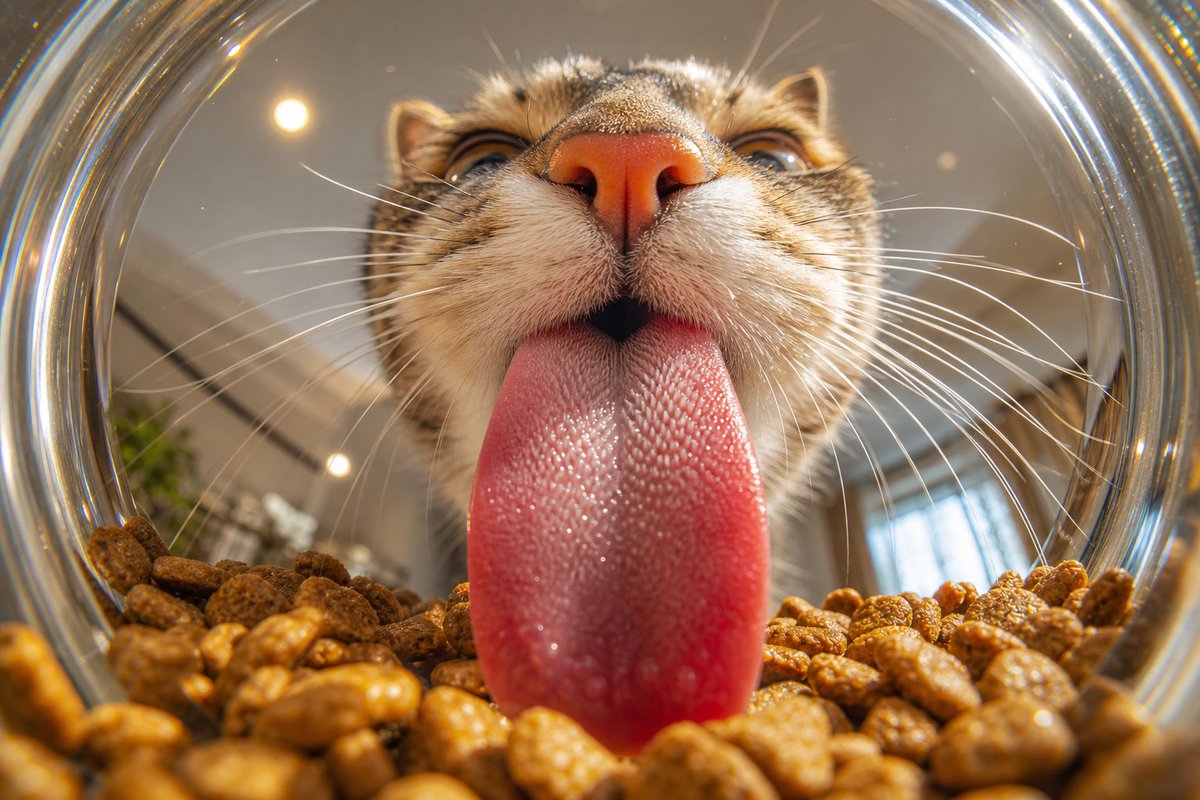 Cat Tongue Macro — Fisheye Bowl View