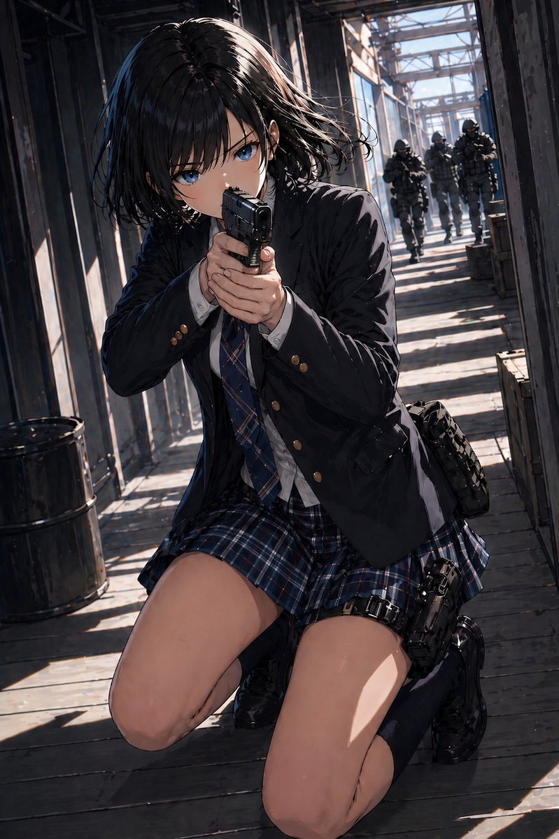 Cinematic Anime Gunfight on Industrial Walkway — Sora 2 Prompt