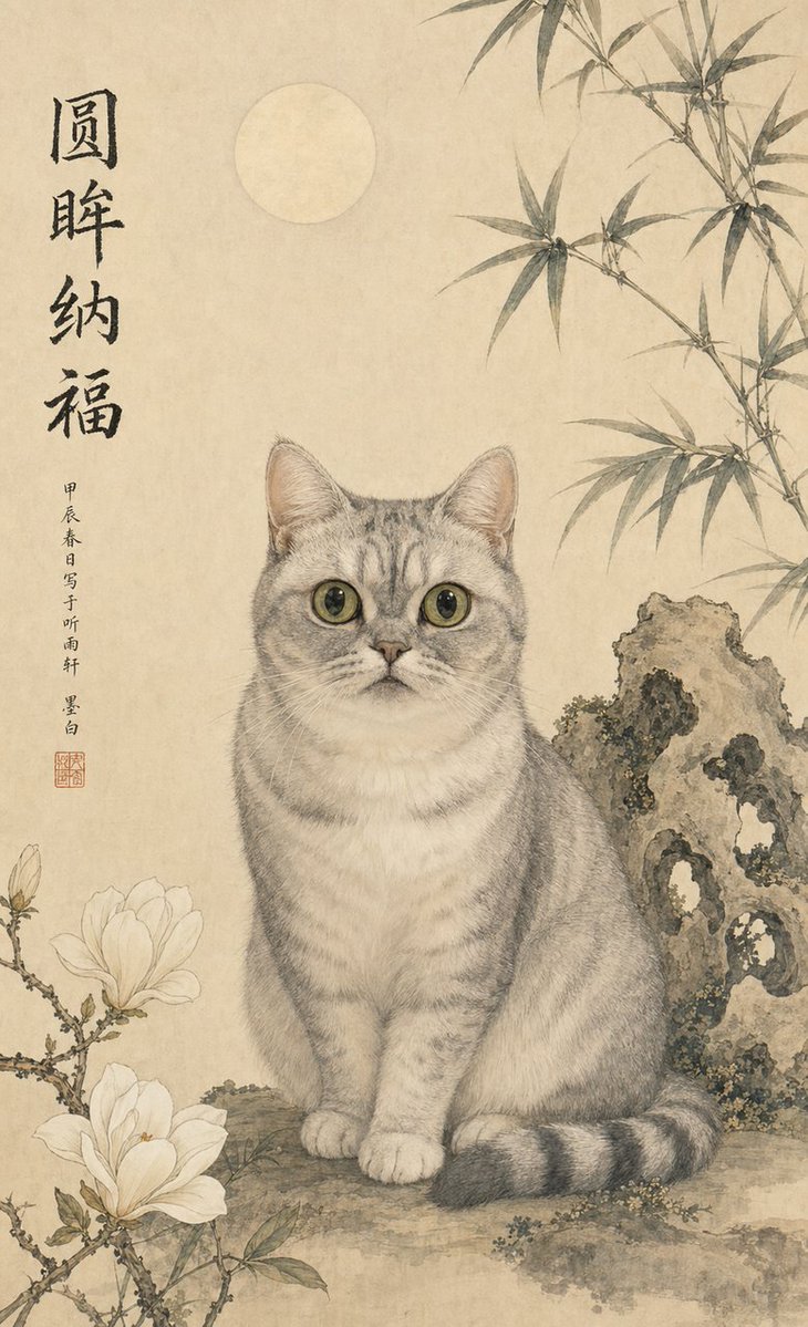 Klassisches chinesisches Tusche-Katzenporträt — Sora 2 Promp