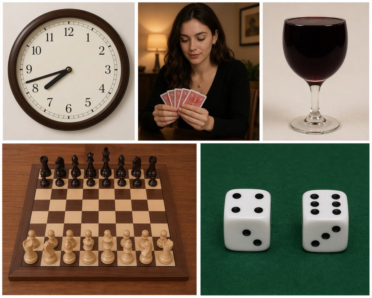 Five-Panel Style Benchmark — Clock, Cards, Chess & More