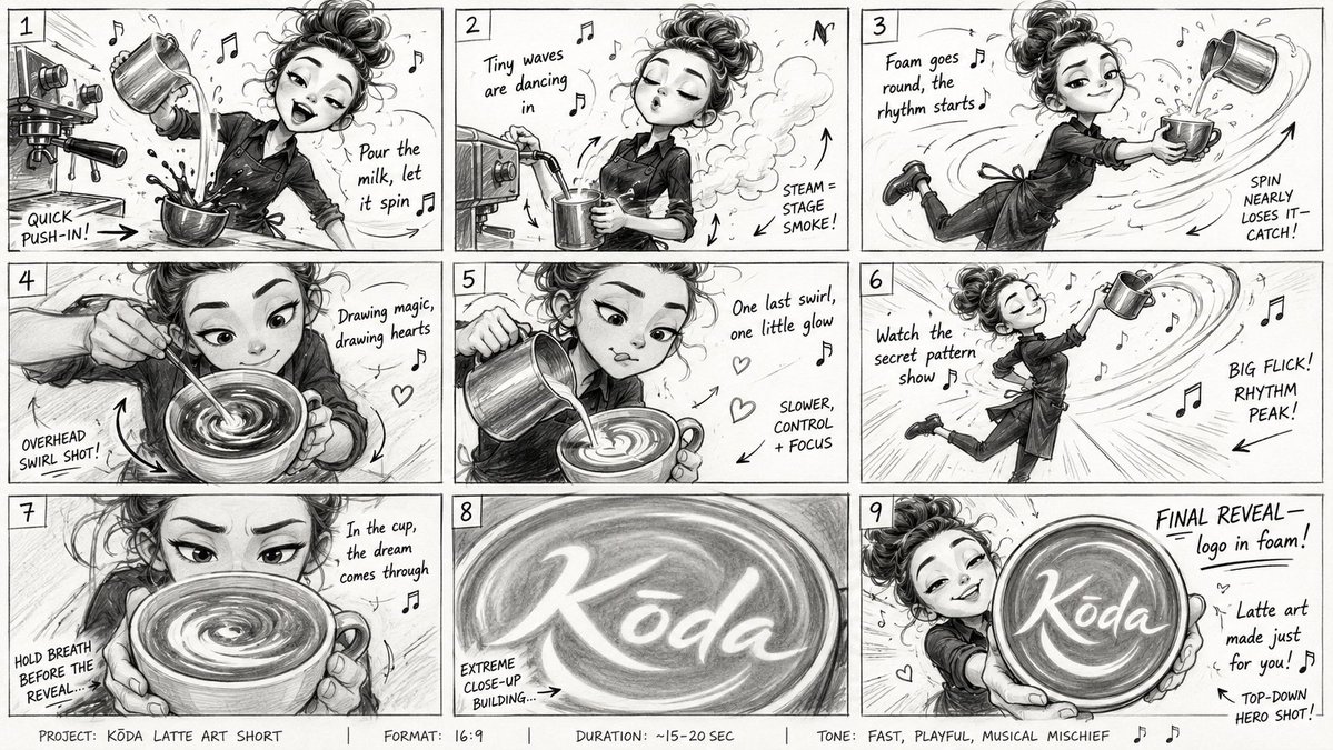 Latte Art Musical Storyboard — Sora 2 Prompt