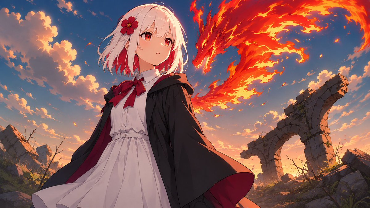Anime Mage & Fire Dragon Ruins — Sora 2 Prompt