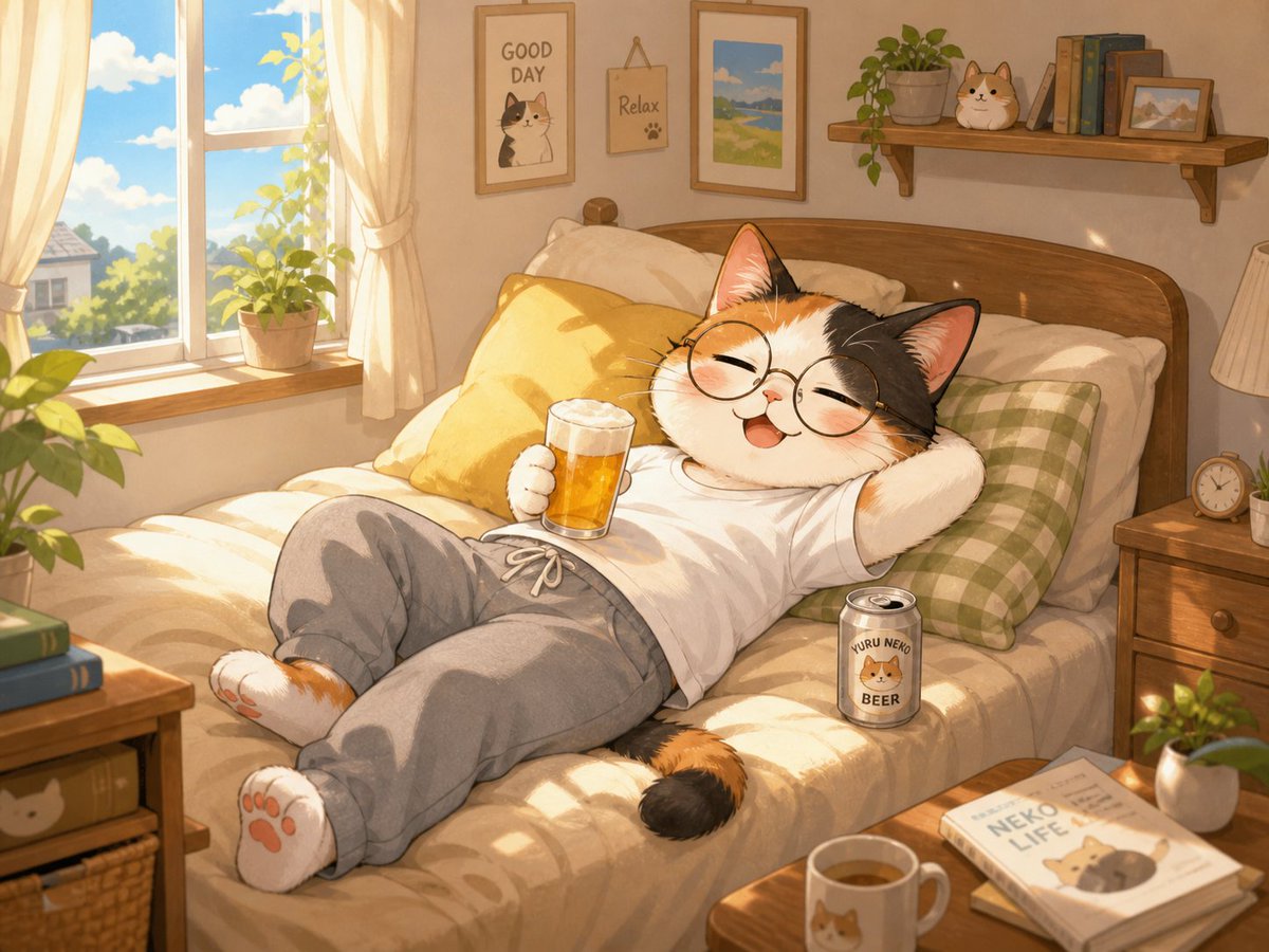 Cozy Anime Cat Holiday Bedroom — Sora 2 Prompt