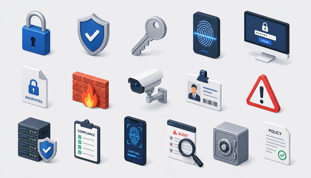 Isometric Cybersecurity Icon Grid — 3D SaaS Style Prompt