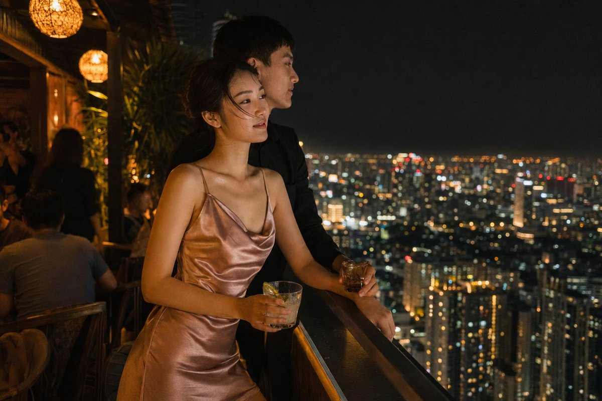 Rooftop City Lights Couple — Cinematic Sora 2 Prompt