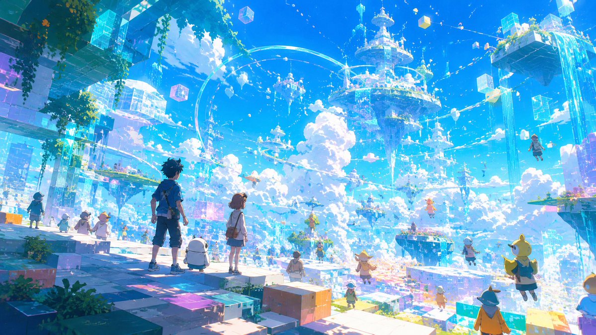 Crystal Sky City Anime Landscape — Sora 2 Prompt