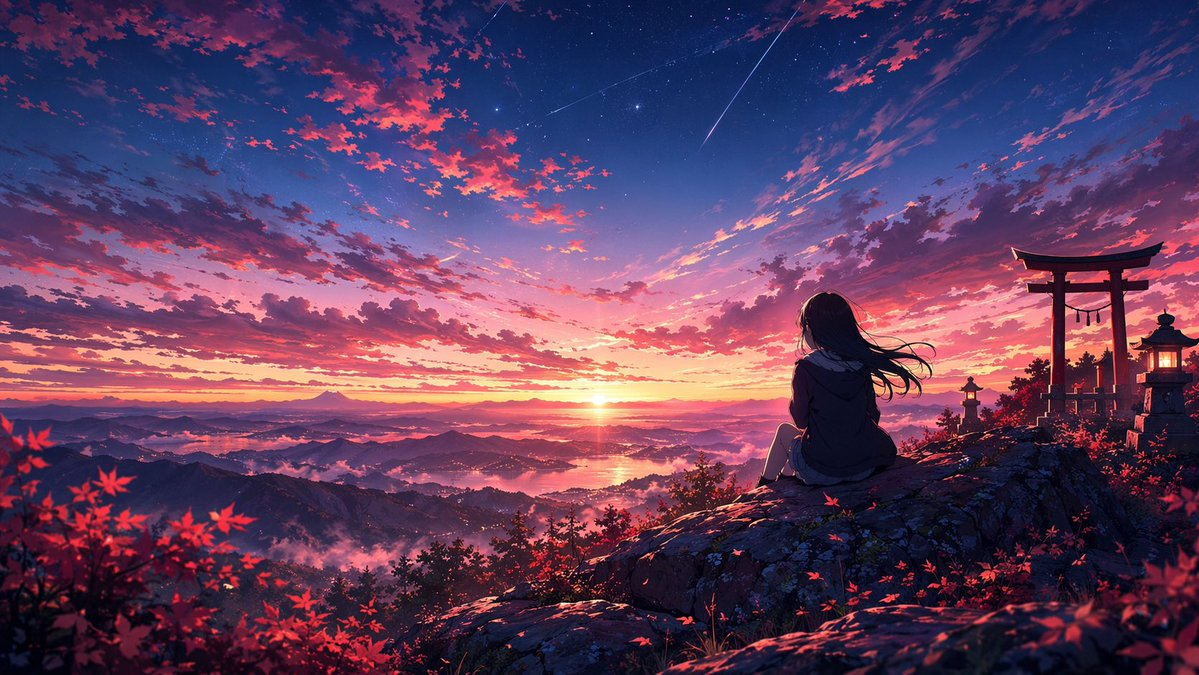 Anime Sunset Mountain Landscape — Sora 2 Prompt