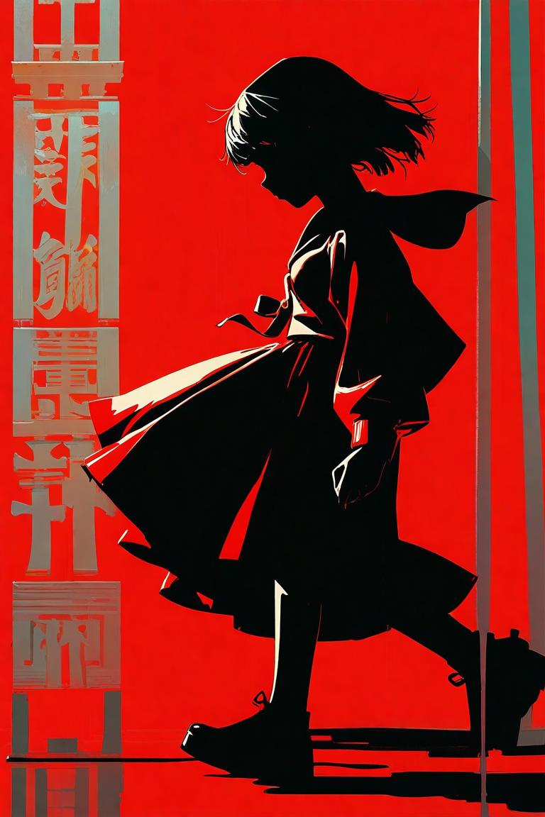 Red Anime Silhouette Poster — Cinematic Noir Sora 2 Prompt