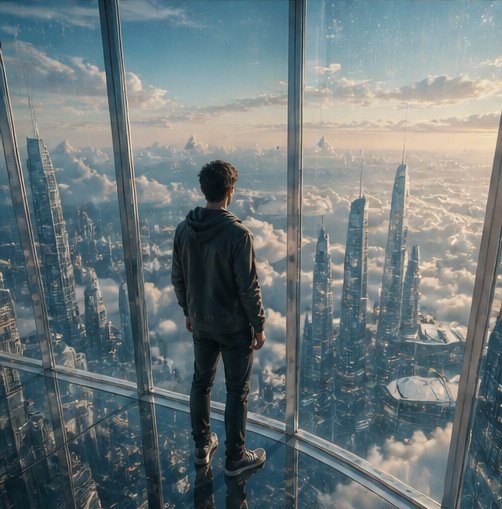 Futuristic Glass City Above Clouds — Sora 2 Prompt
