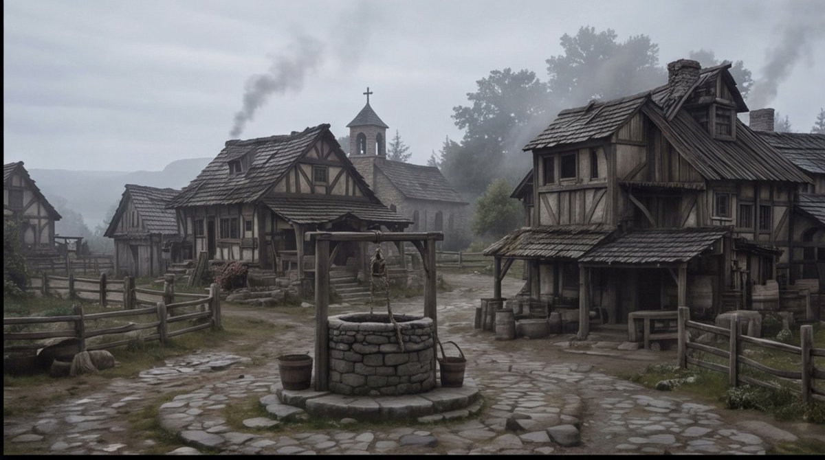 Dark Fantasy Medieval Village — Cinematic Wide-Angle Shot