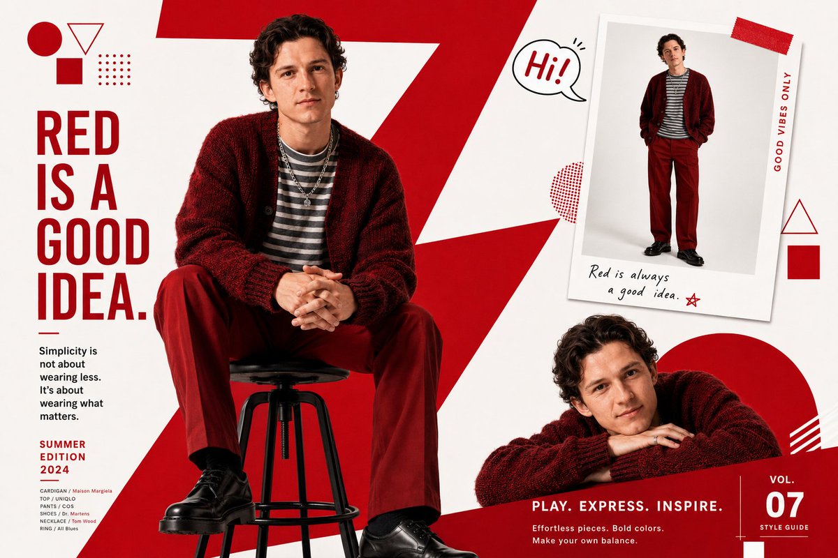 Bold Red & White Fashion Magazine Layout — Sora 2 Prompt