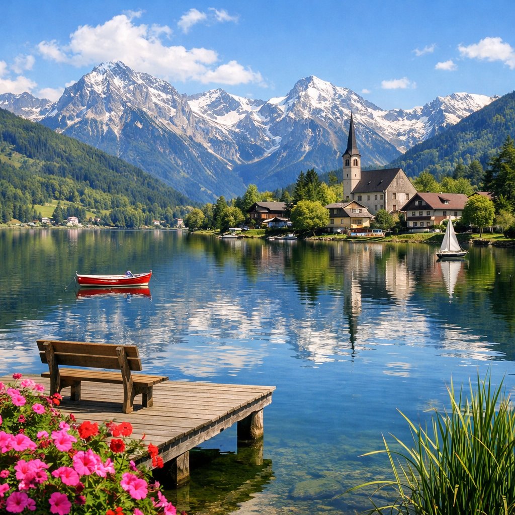 Alpine Lake Village — Hyper-Realistic Landscape Prompt