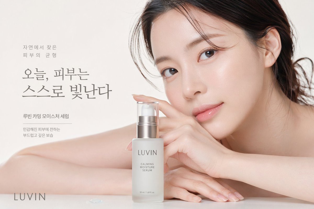 Korean Skincare Beauty Ad — Dewy Skin & Serum Bottle Prompt