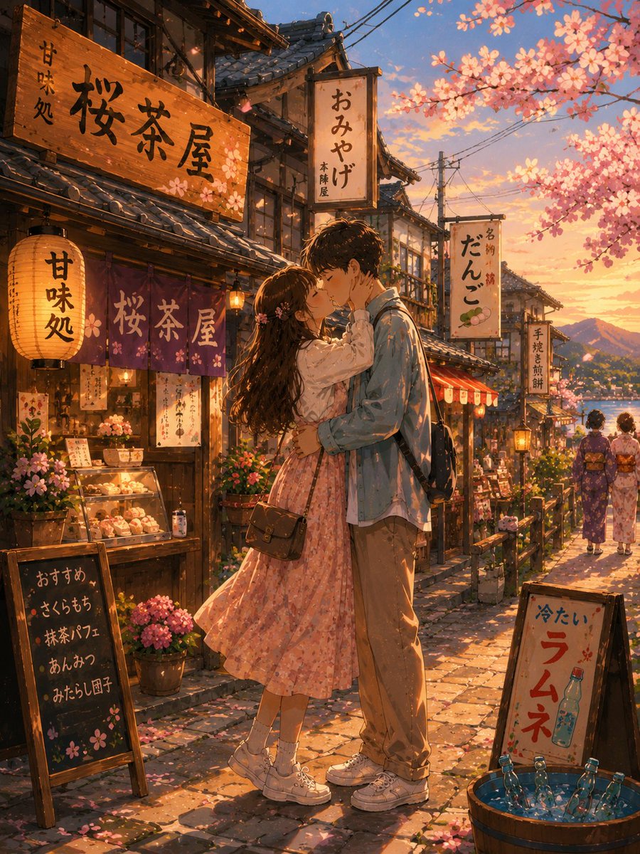 Anime Couple in Kyoto Street — Sora 2 Prompt