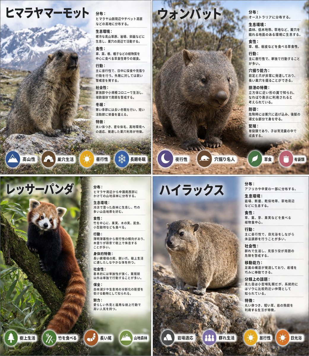 2x2 Animal Infographic Grid — Sora 2 Prompt