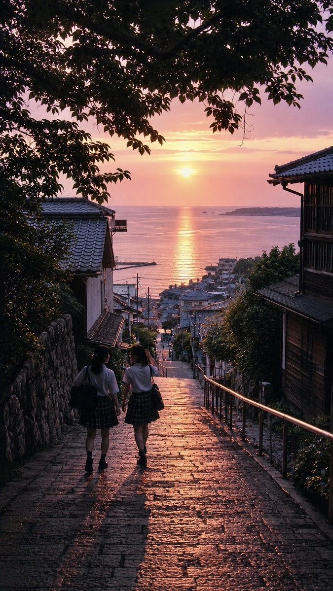 Nostalgic Japanese Schoolgirl Sunset — Sora 2 Prompt