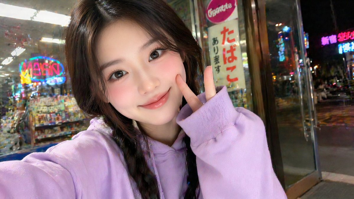 Douyin-Style East Asian Girl Portrait — Neon Convenience Store