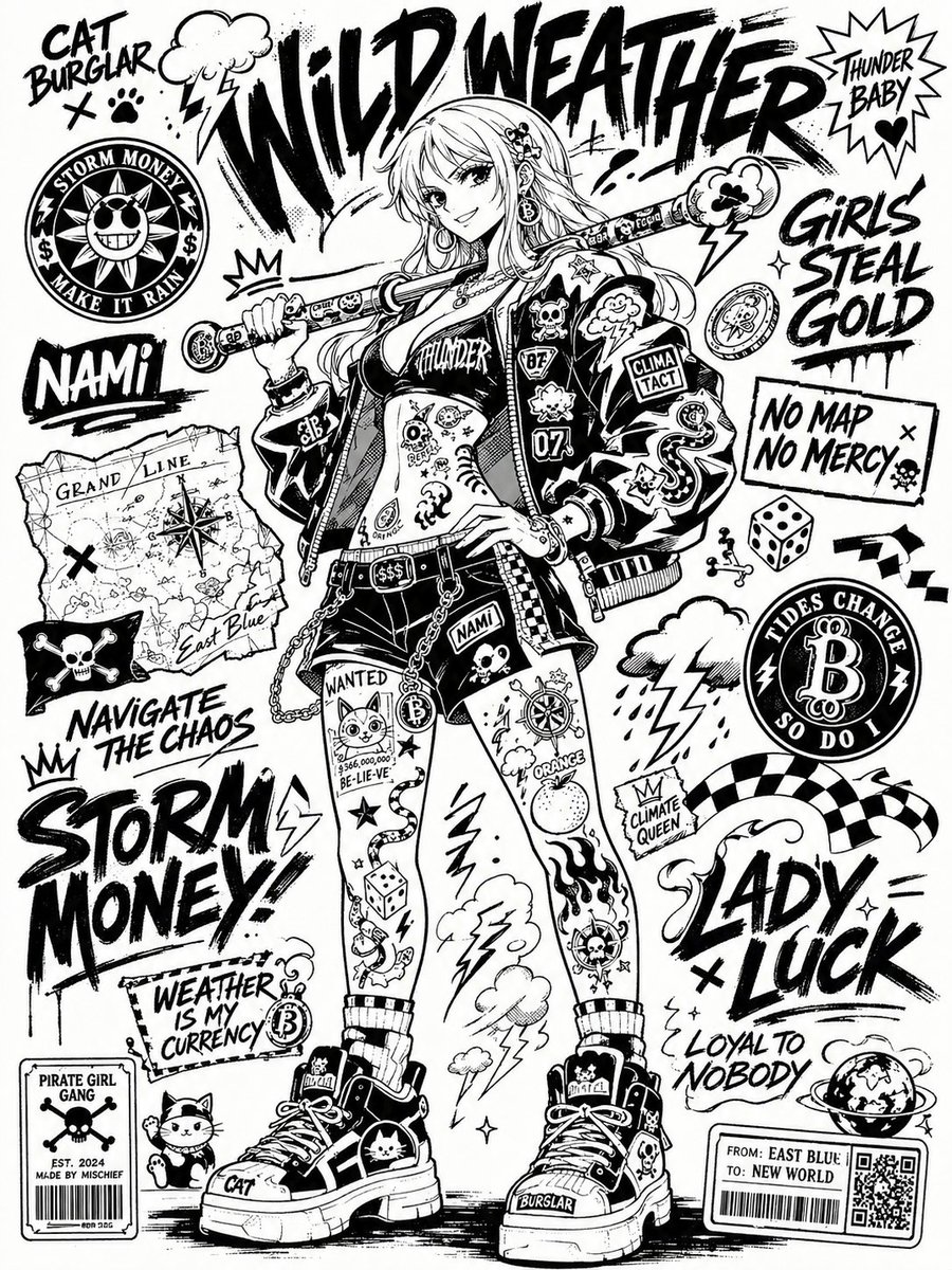 Monochrome Sticker Bomb Street Poster — Sora 2 Prompt