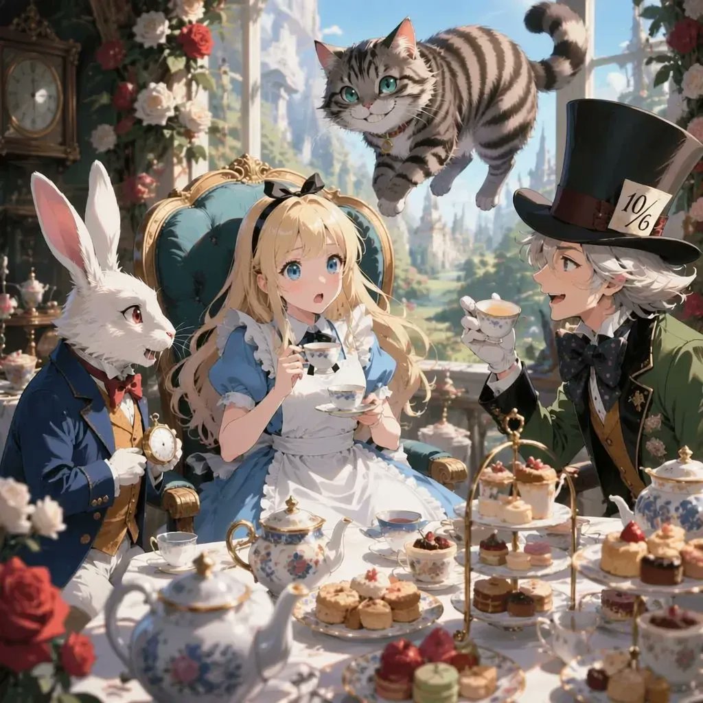 Alice in Wonderland Anime Tea Party — Sora 2 Prompt