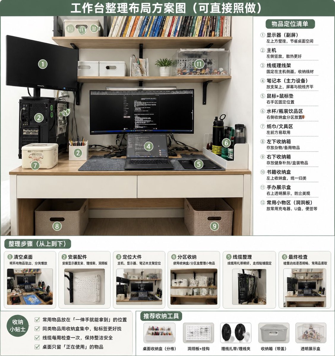 Desktop Layout Organizer Infographic — Sora 2 Prompt