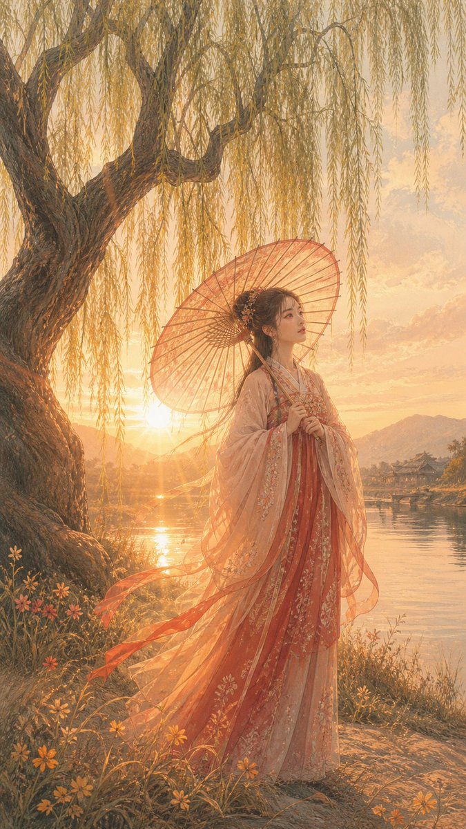 Golden Hour Hanfu Portrait — Sora 2 AI Prompt