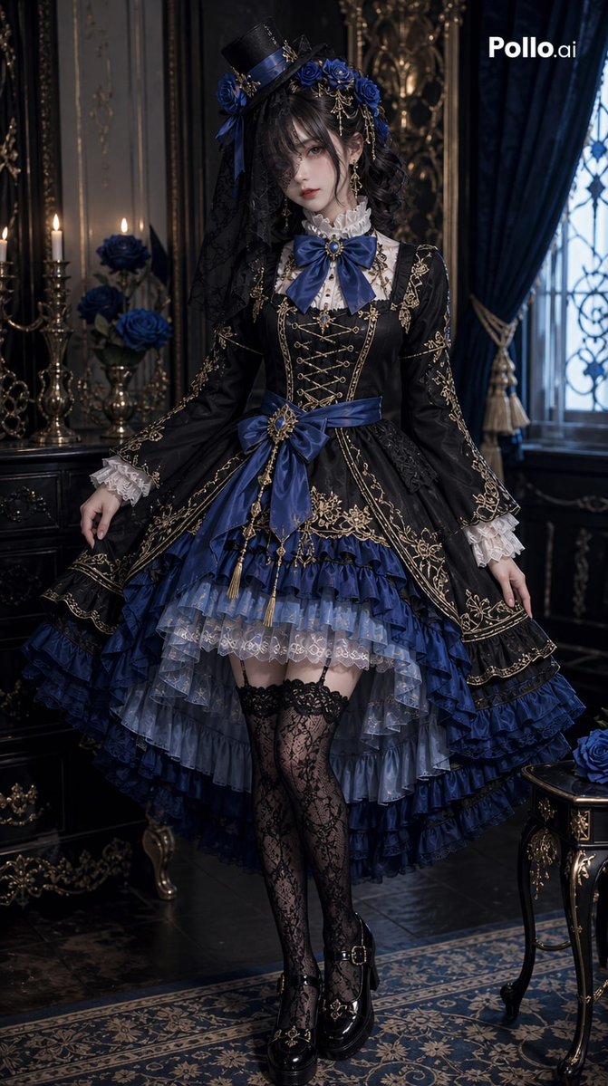 Blue Gothic Lolita Victorian Portrait — Sora 2 Prompt