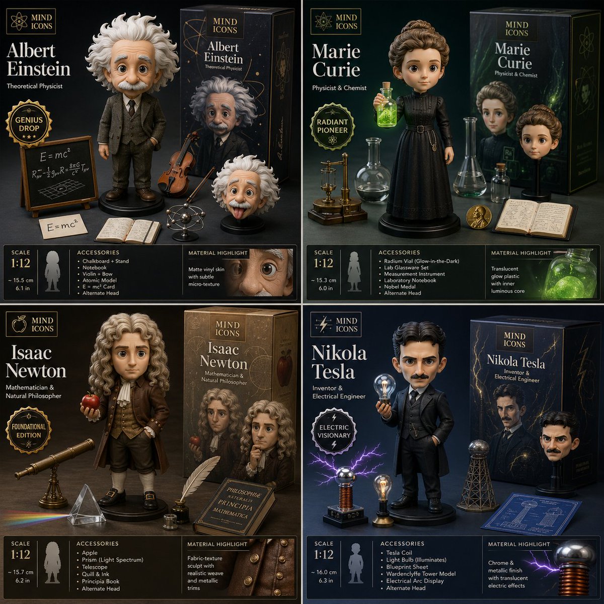 2x2 Scientist Figure Grid — Sora 2 Prompt