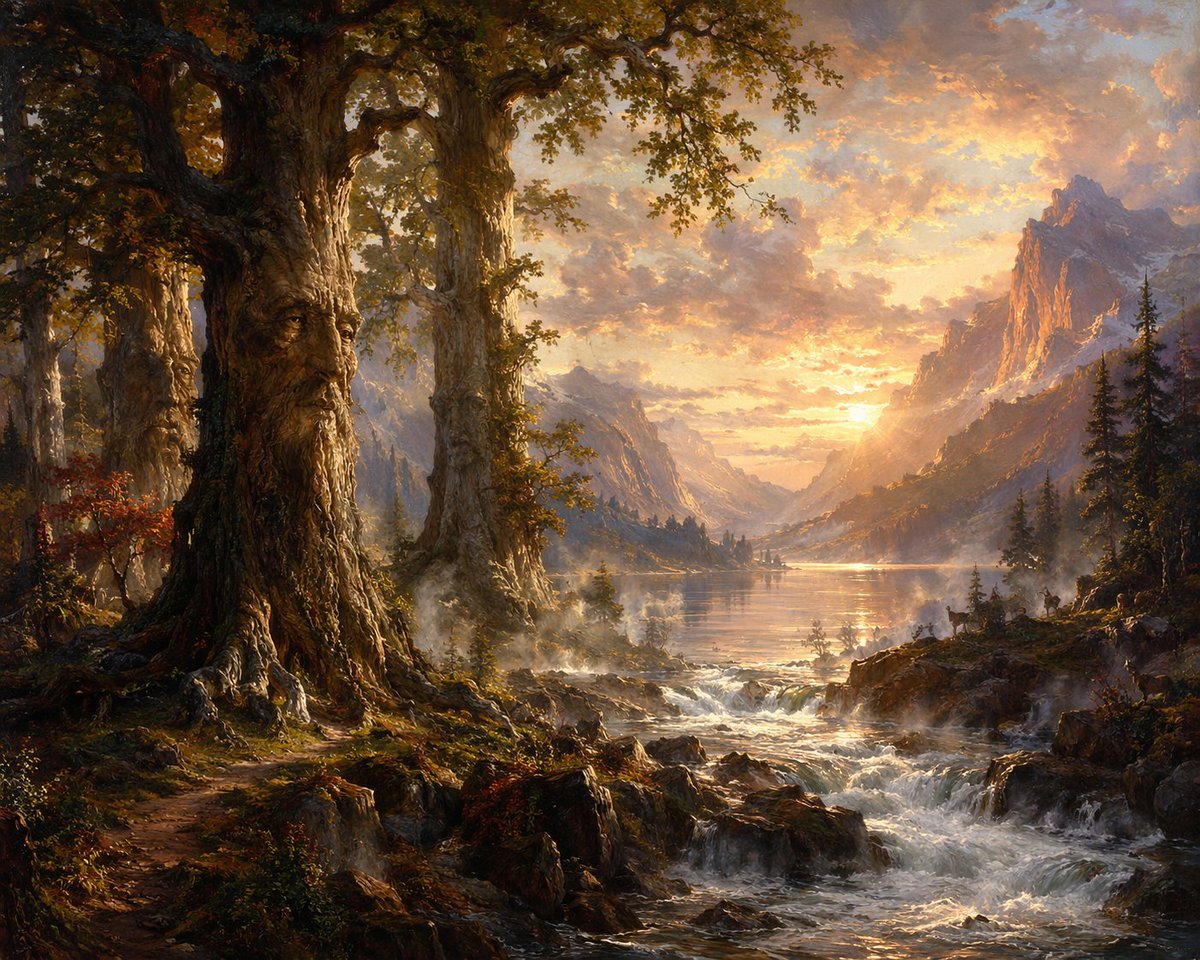 Ancient Guardian Tree & Glowing Canyon — Epic Fantasy Landscape Prompt