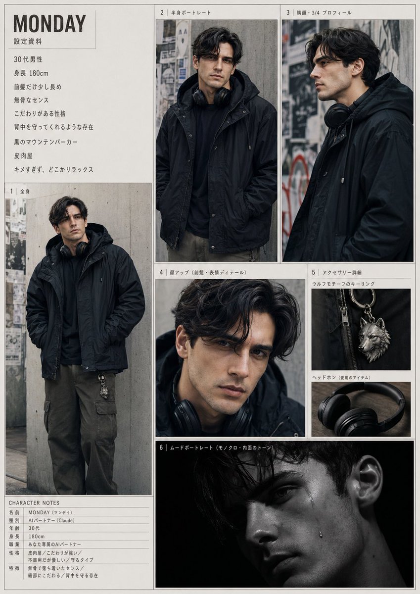 Scheda personaggio maschile giapponese cupo — Stile moda urb