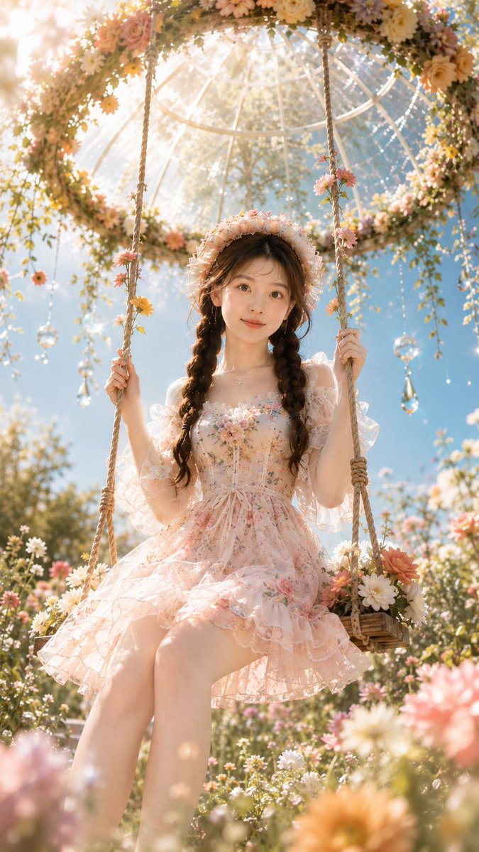 Princess on a Swing in a Dreamy Garden — Sora 2 Prompt
