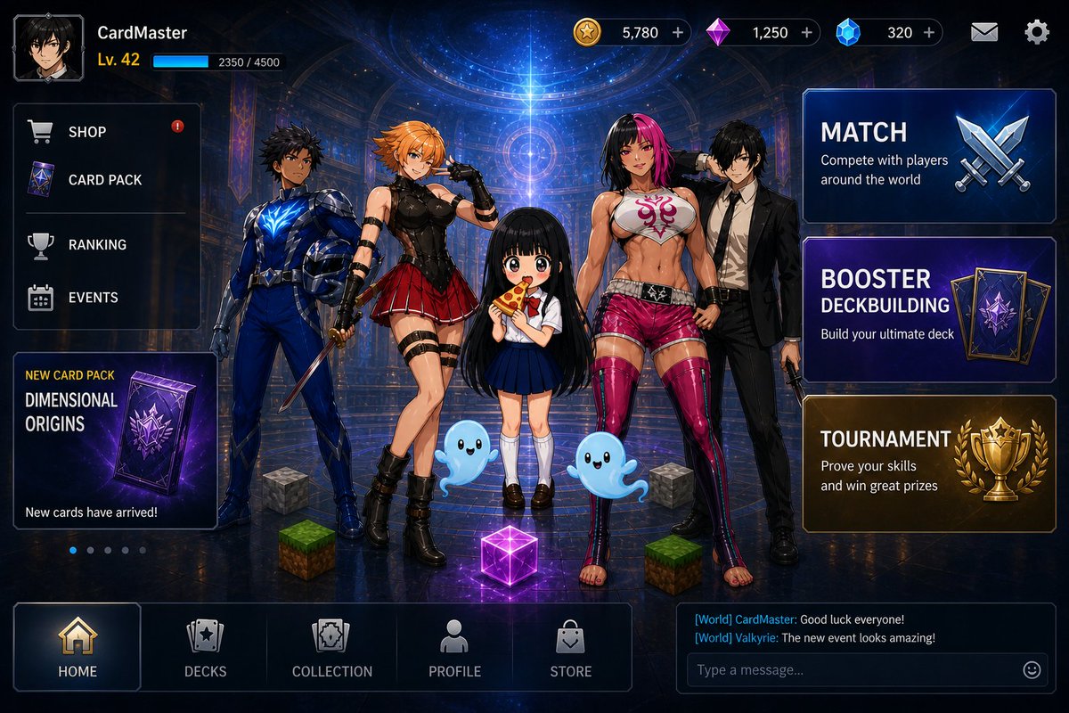 Anime Fantasy Card Game UI — Sora 2 Prompt