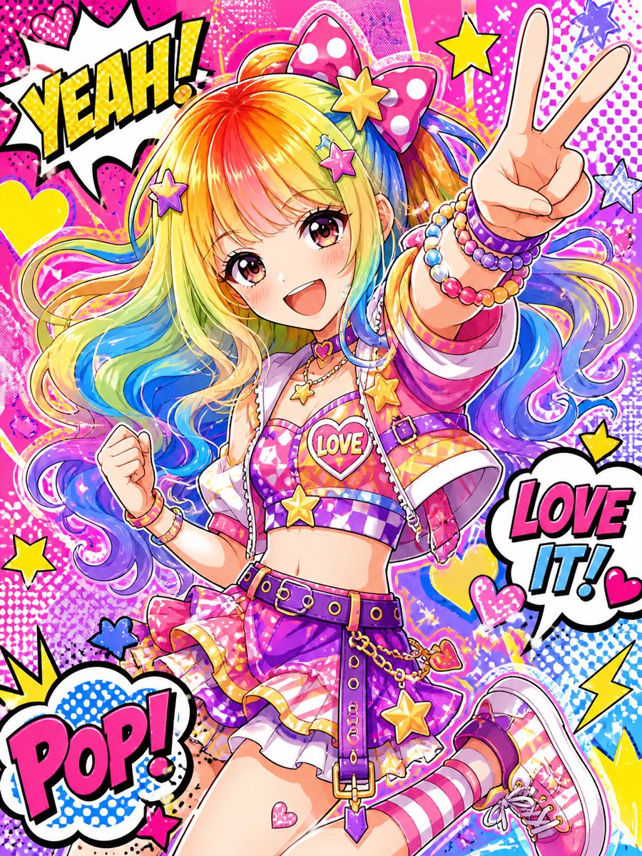Shoujo Idol Transformation — Rainbow Hair Anime Prompt
