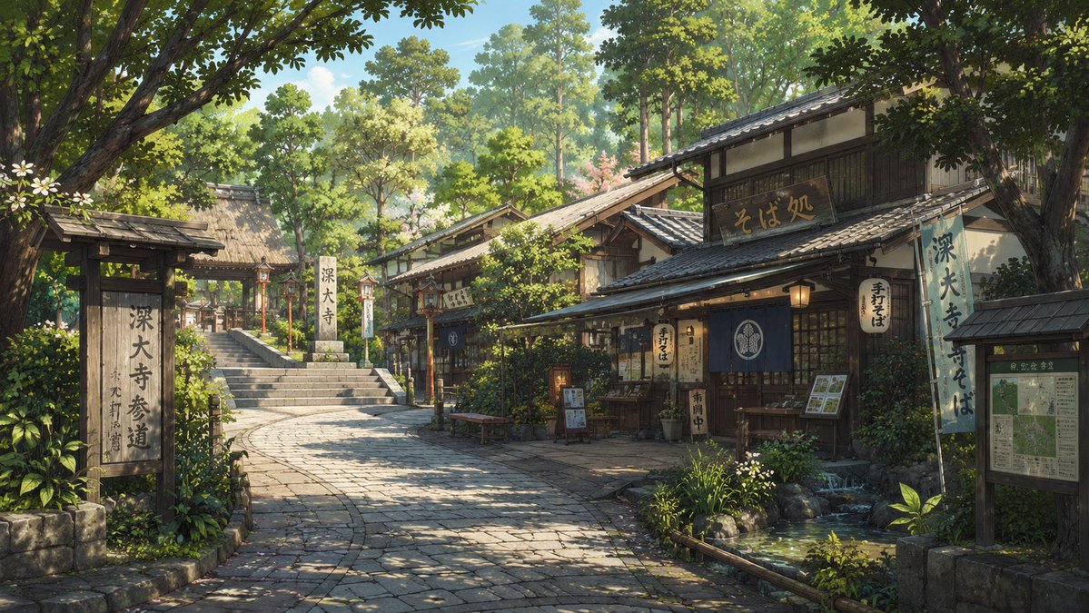 Japanese Temple Path — Ghibli-Style Sora 2 Prompt