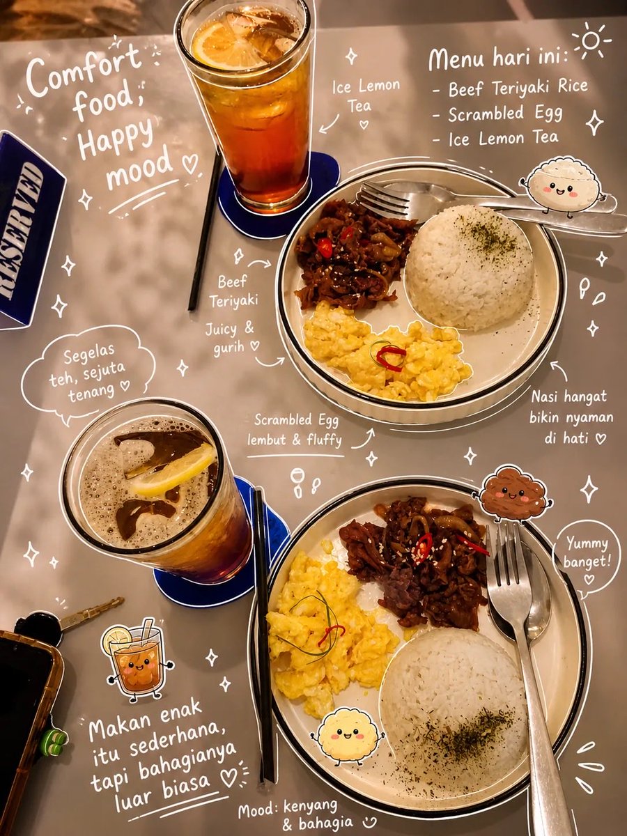 Kawaii Doodle Food Photography — Cozy Overhead Shot