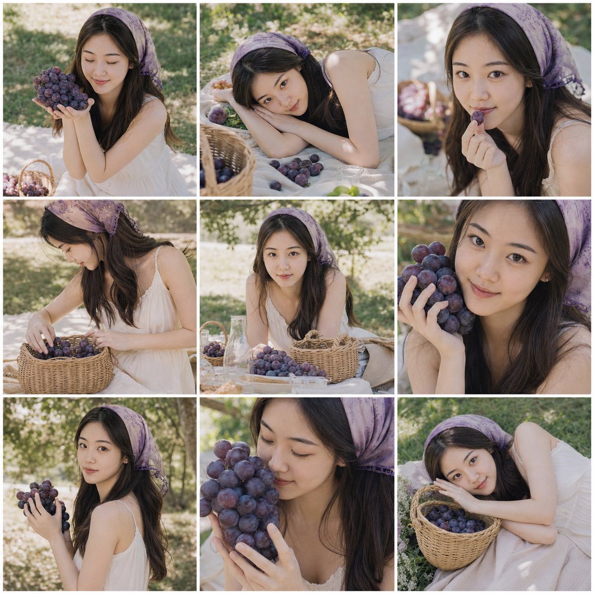 Summer Grape Girl — 3x3 Portrait Grid Sora 2 Prompt