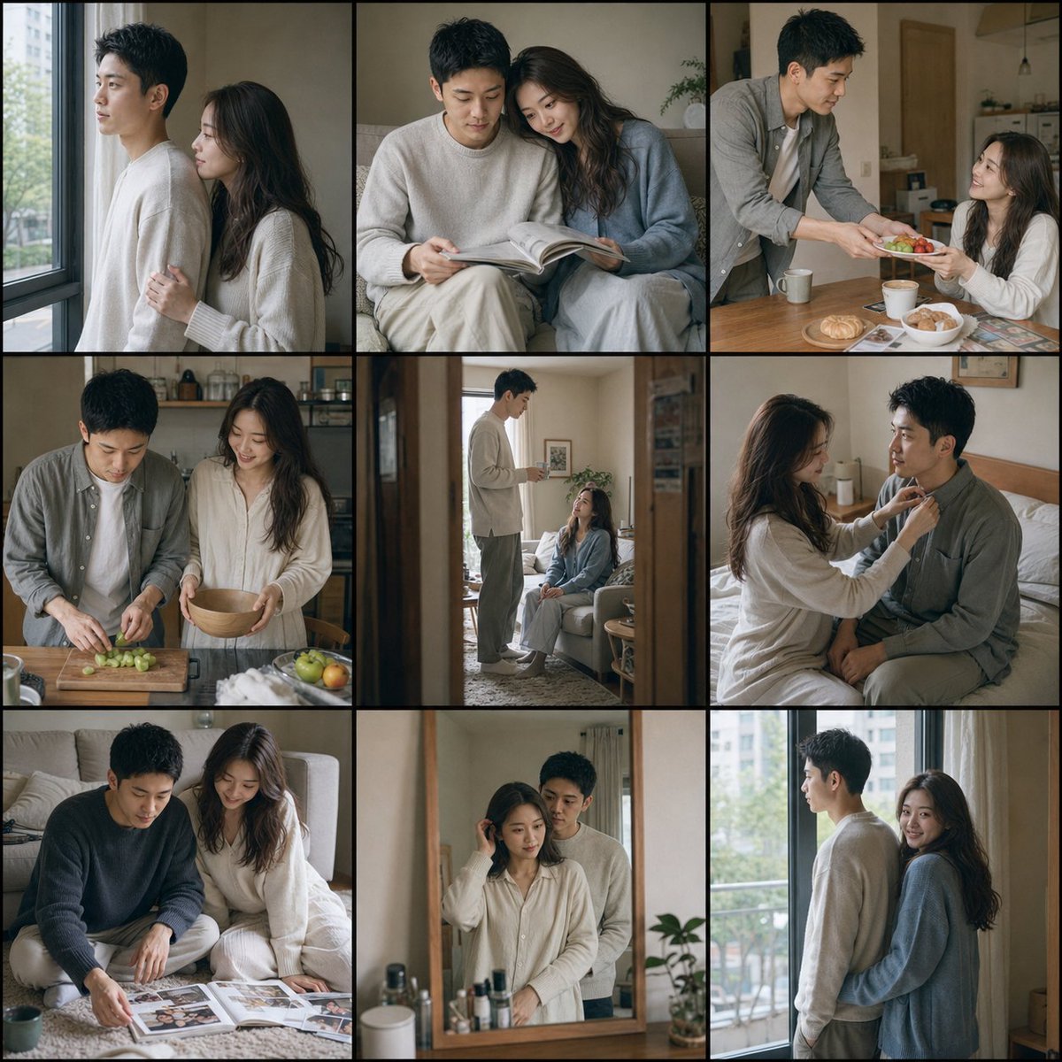 Fuji Film Couple Portrait — 3x3 Grid Collage Prompt
