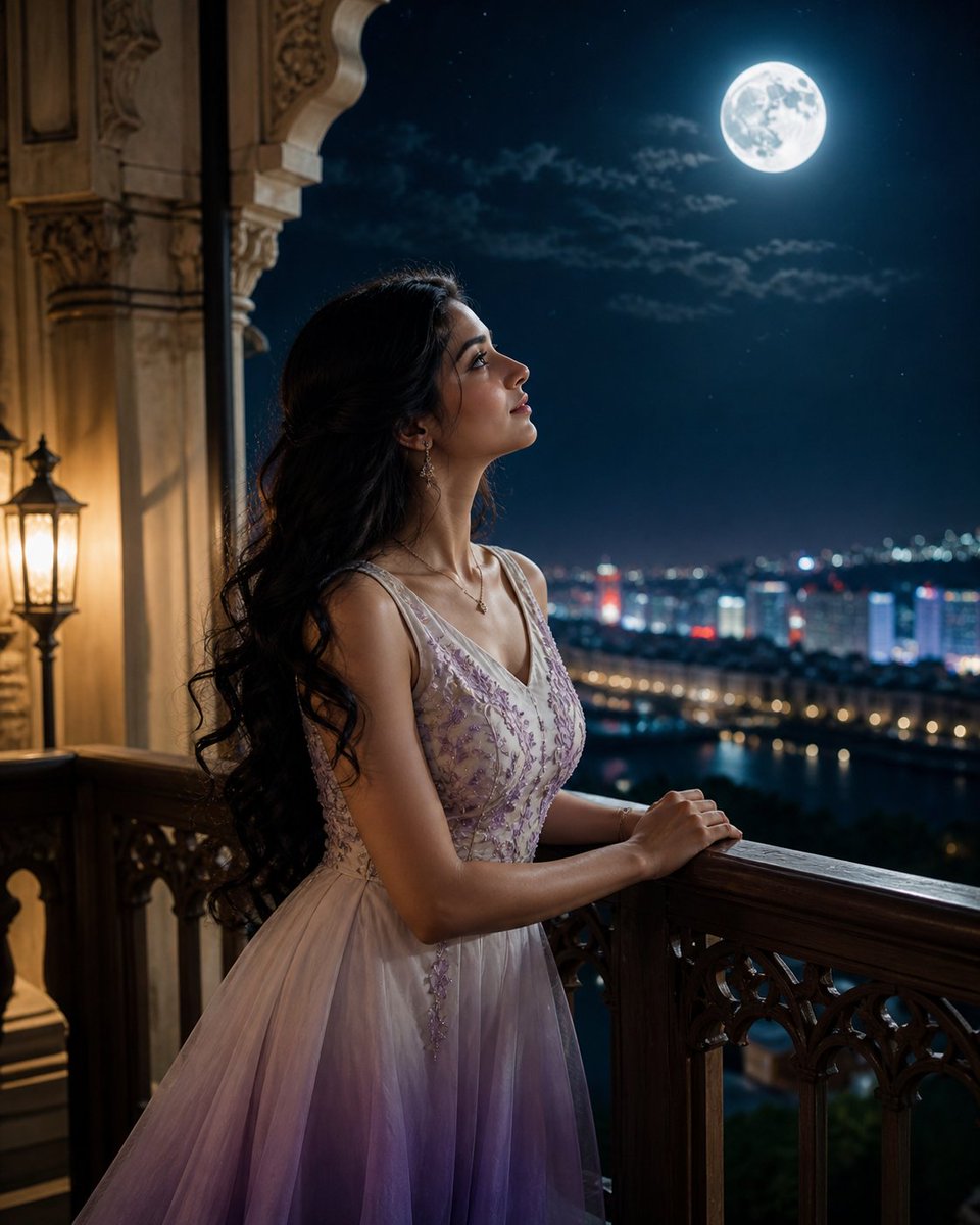 Moonlit Balcony Portrait — Cinematic Sora 2 Prompt
