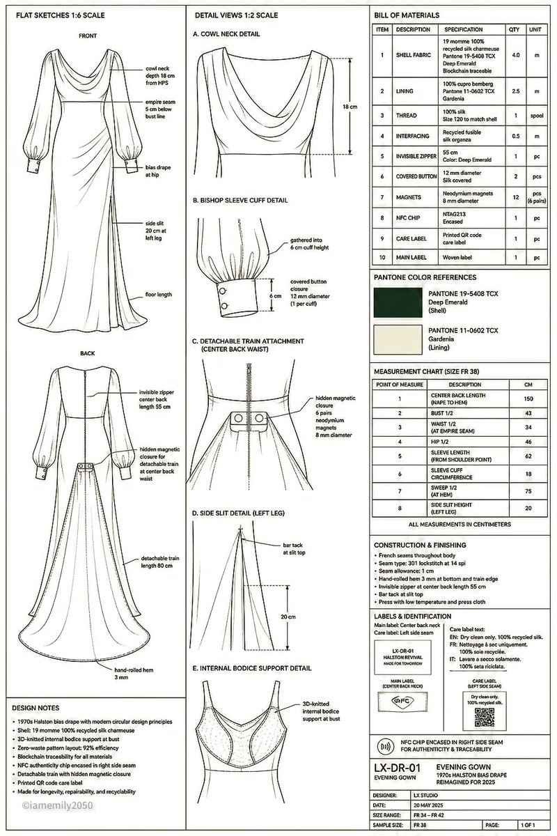 Halston-Inspired Evening Gown Tech Spec — Sora 2 Prompt