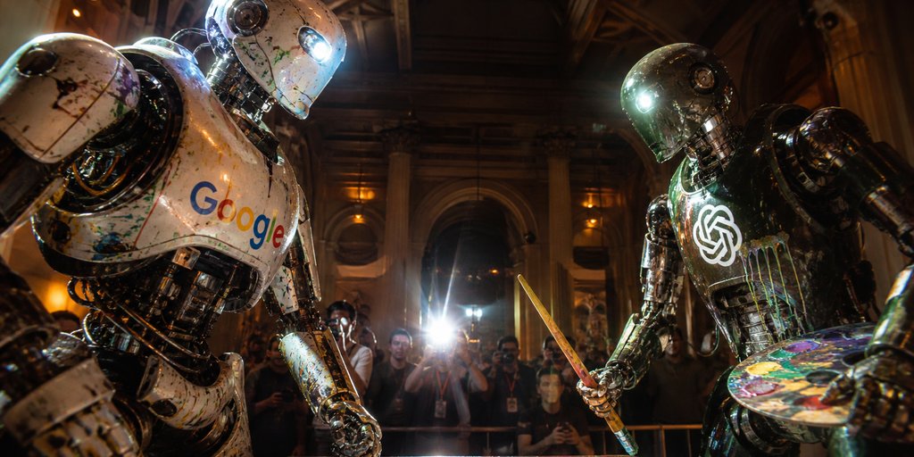 Cinematic Museum Robot Art Duel — Sora 2 Prompt