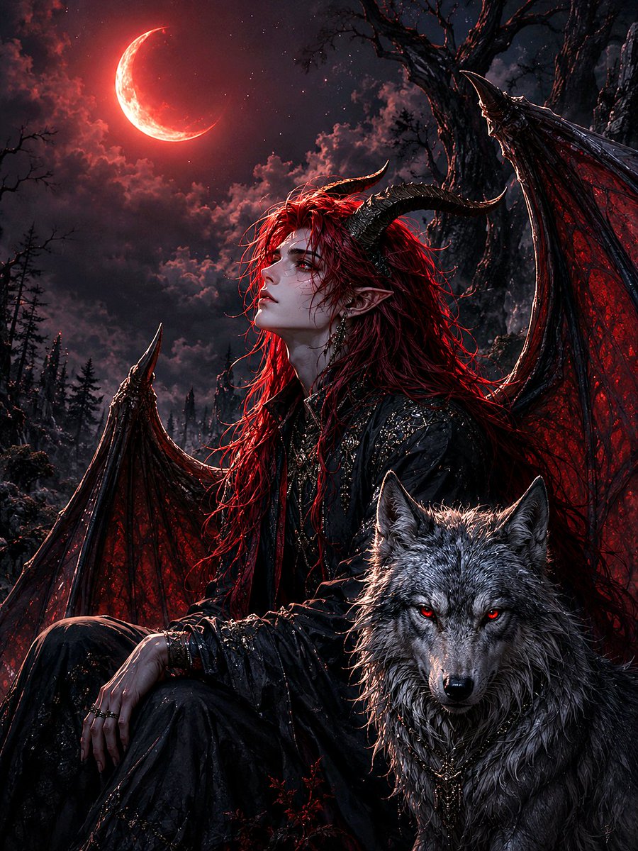 Mystical Silver Guardian Wolf Under Red Crescent Moon — Sora 2 Prompt