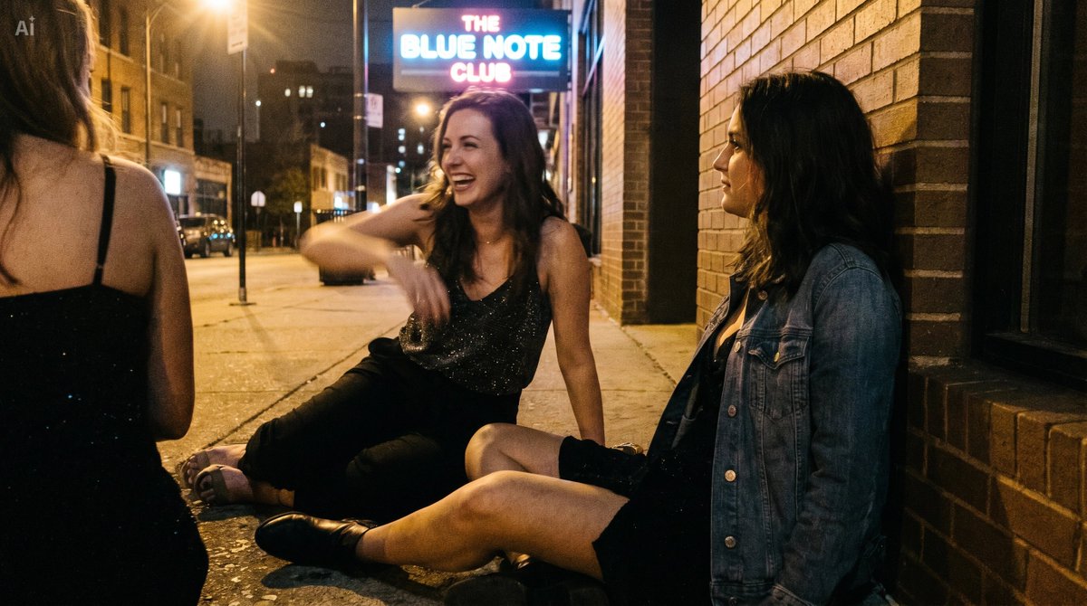Jazz Club Night Street Photography — Realistic Film Grain Prompt