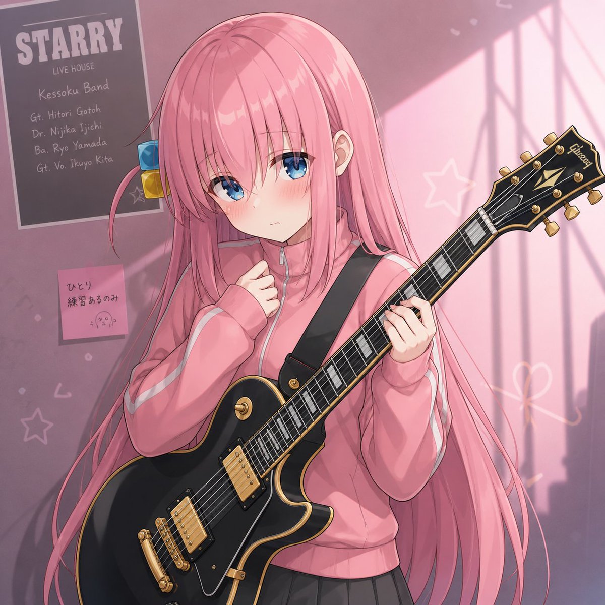 Shy Pink-Haired Anime Guitarist — Sora 2 Prompt