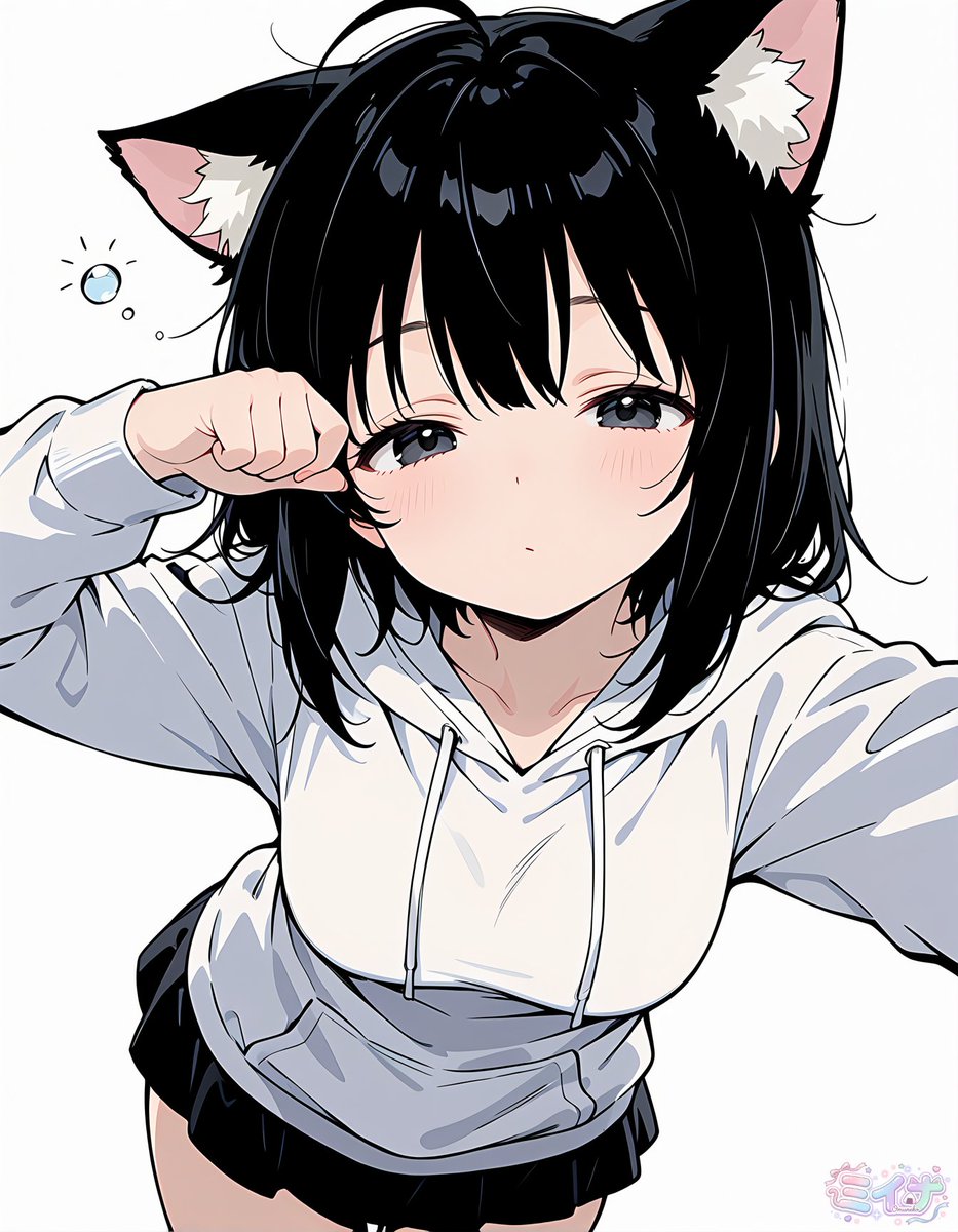 Sleepy Cat-Eared Anime Girl Portrait — Sora 2 Prompt