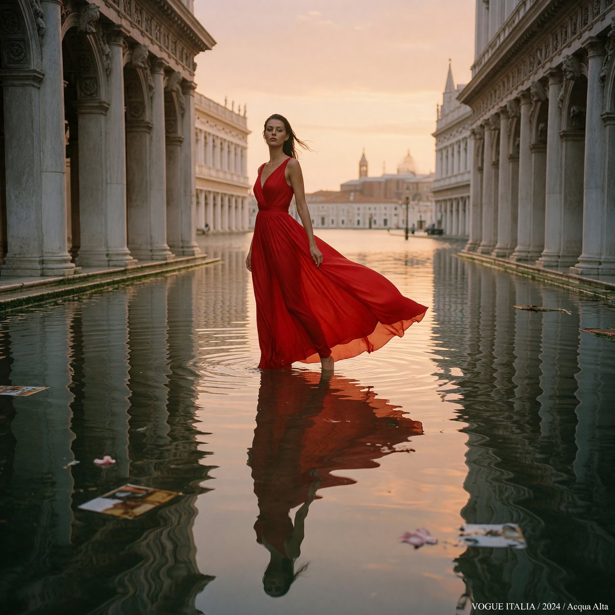 Venetian Flood High-Fashion Editorial — Sora 2 Prompt