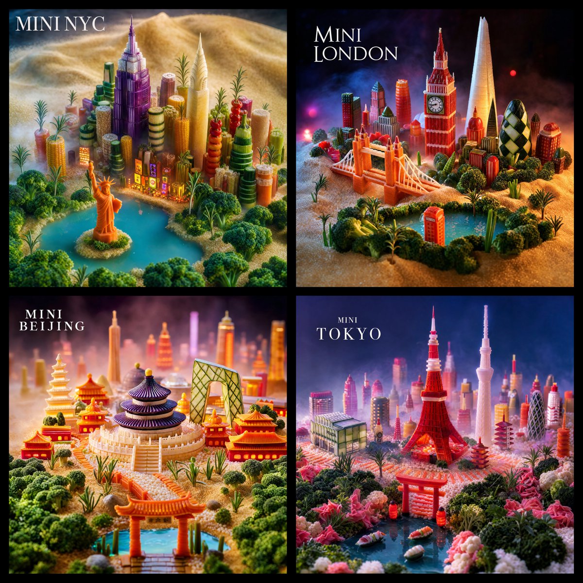 Edible City Skyline Grid — Miniature Food Art Prompt