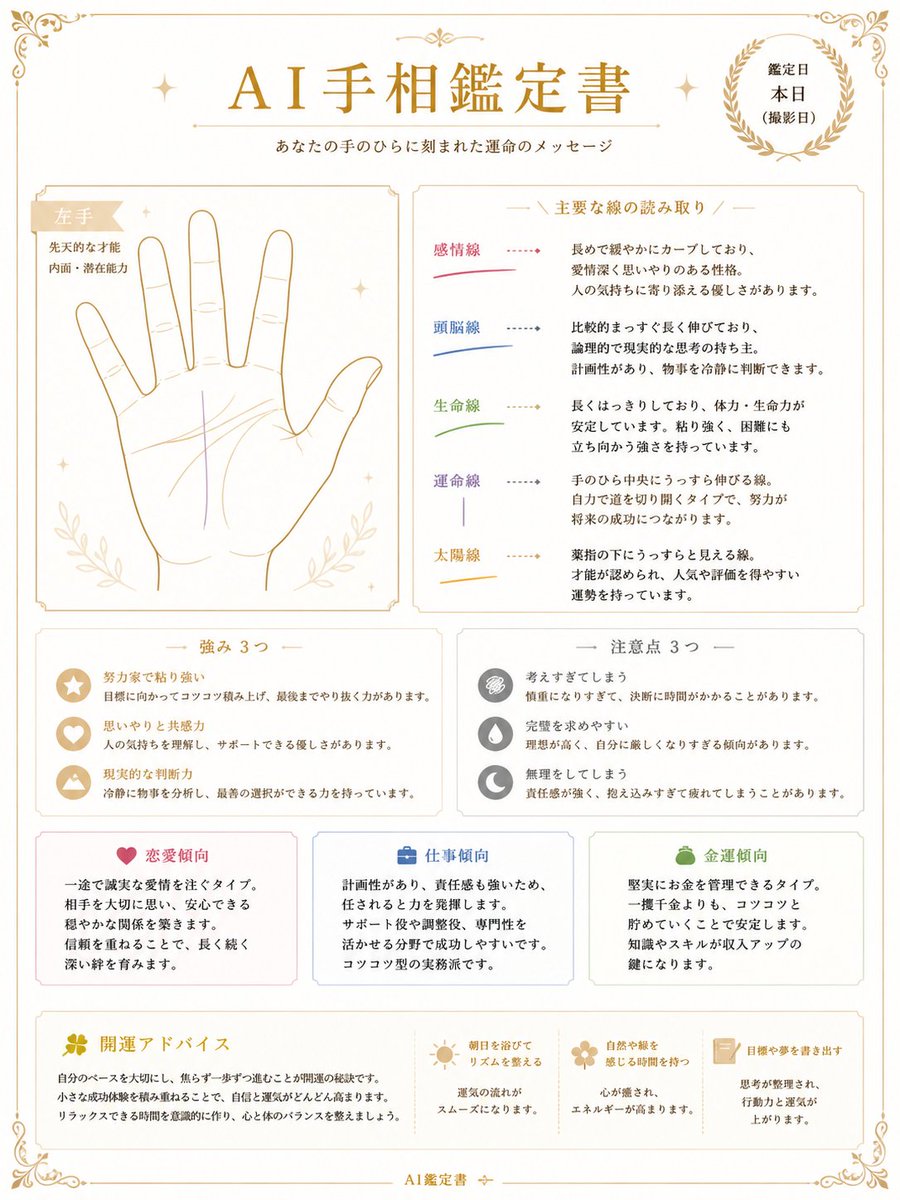 Japanese Palmistry Report — Elegant AI Certificate Layout