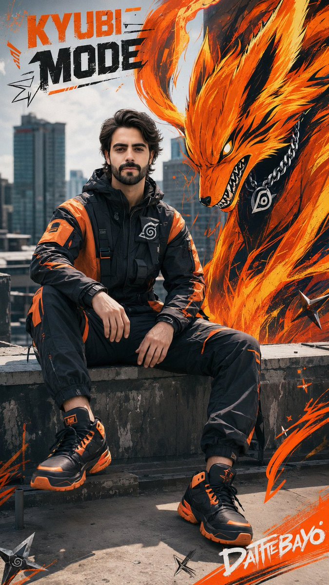 Futuristic Streetwear Portrait with Graffiti Kyubi Fox — Sora 2 Prompt