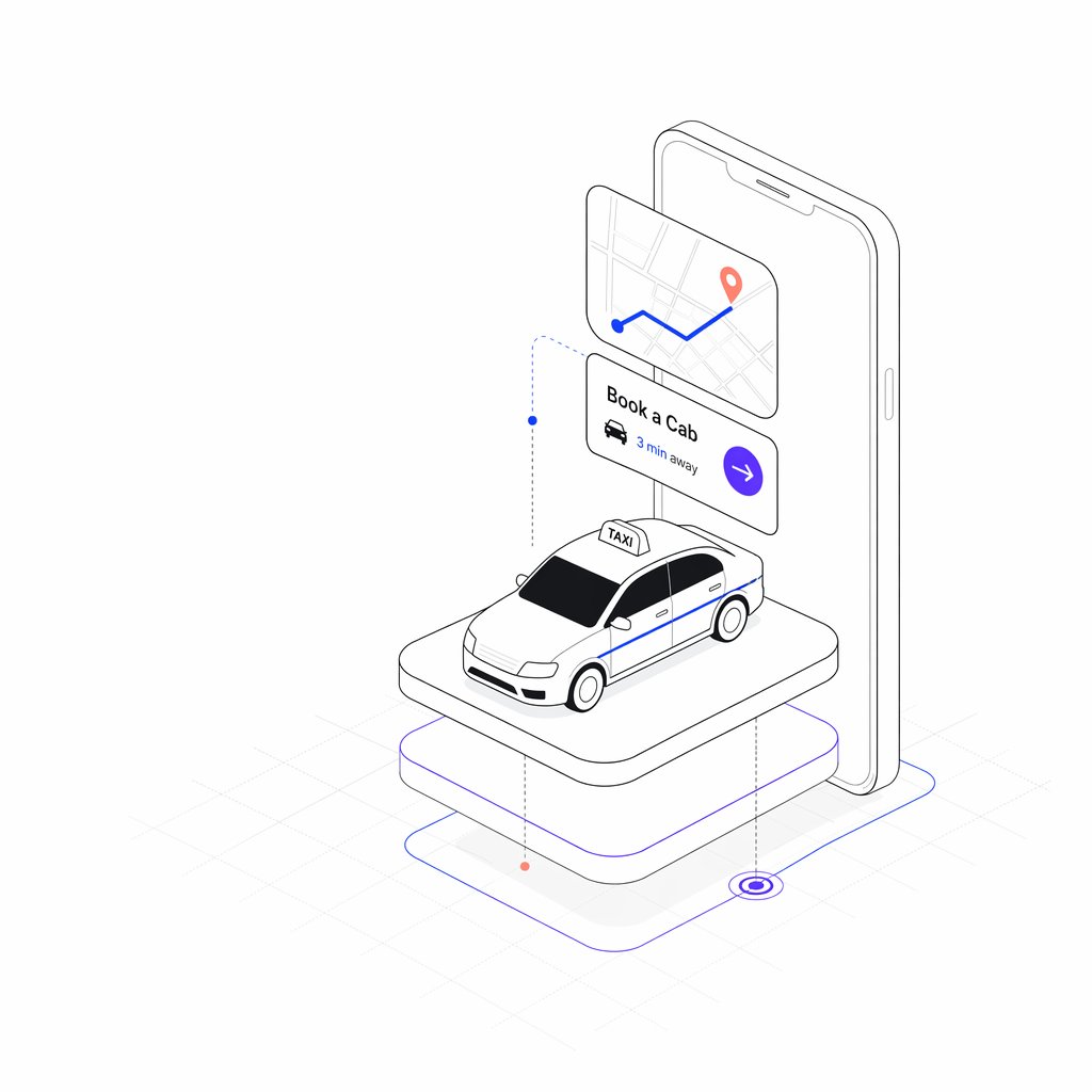 Minimalist Isometric Taxi Booking App Illustration